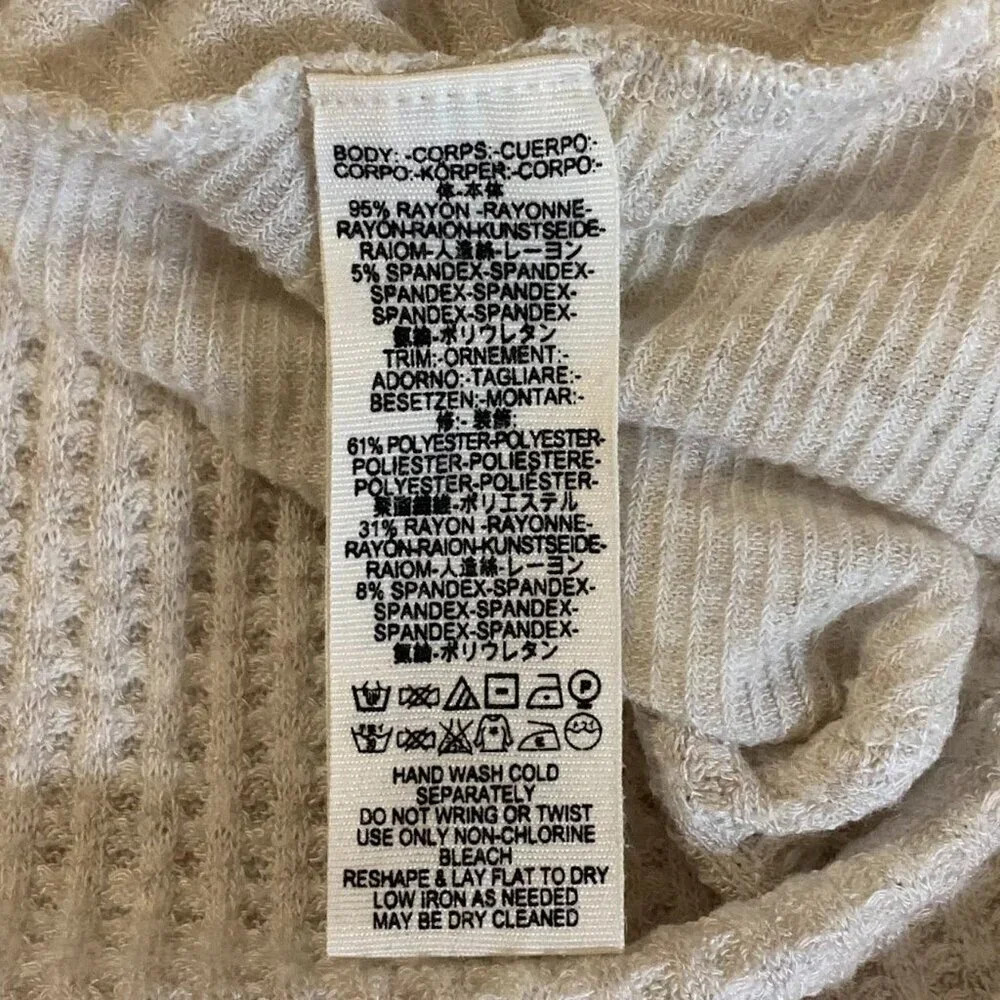 We The Free Free People Women's Catalina Ribbed Unfinished Trim Thermal Top SZ S - Picture 8 of 11